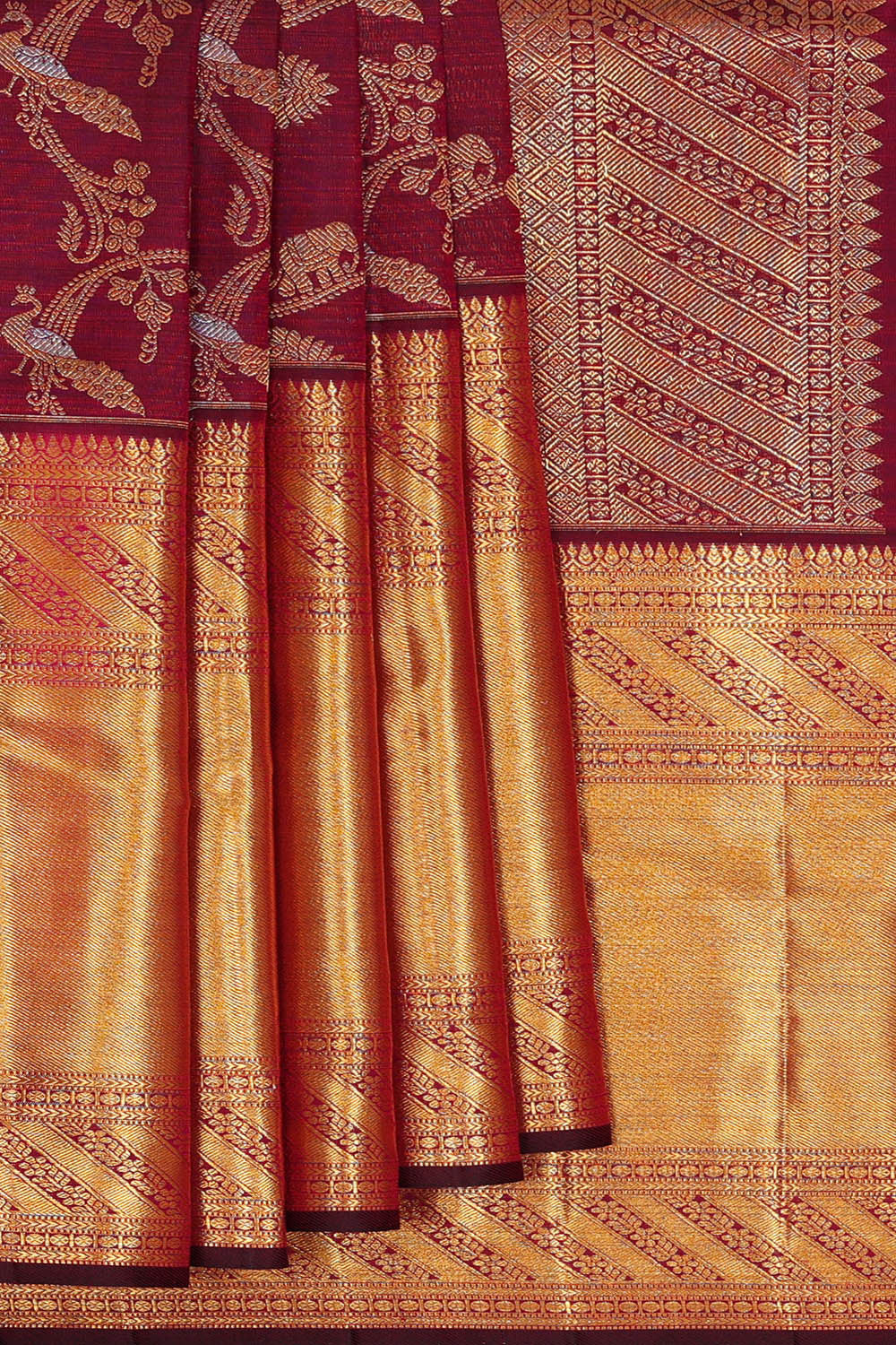 Image of Kanchipattu Wine Red Brocade Saree